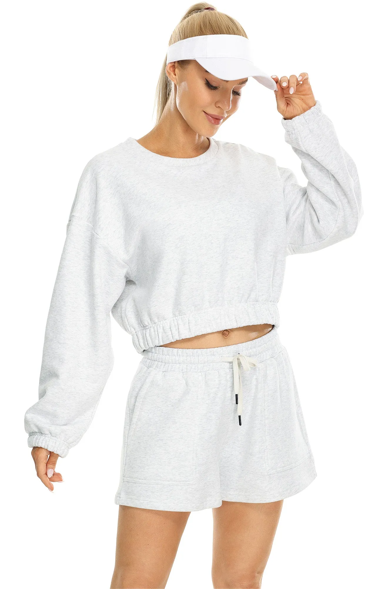 H20 icyzone Women's Oversized Fleece Lined Plain Sweatshirt, Cropped Drop Shoulder Crewneck Pullover