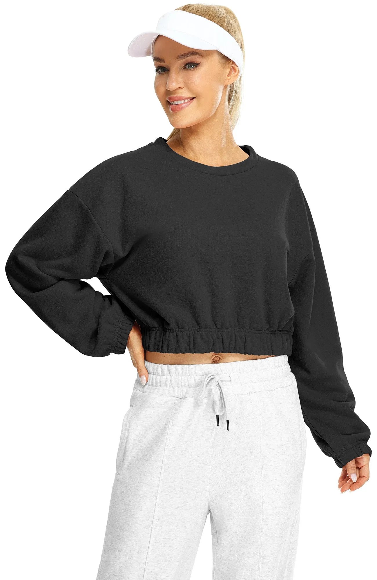 H20 icyzone Women's Oversized Fleece Lined Plain Sweatshirt, Cropped Drop Shoulder Crewneck Pullover