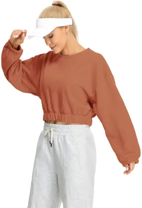 H20 icyzone Women's Oversized Fleece Lined Plain Sweatshirt, Cropped Drop Shoulder Crewneck Pullover