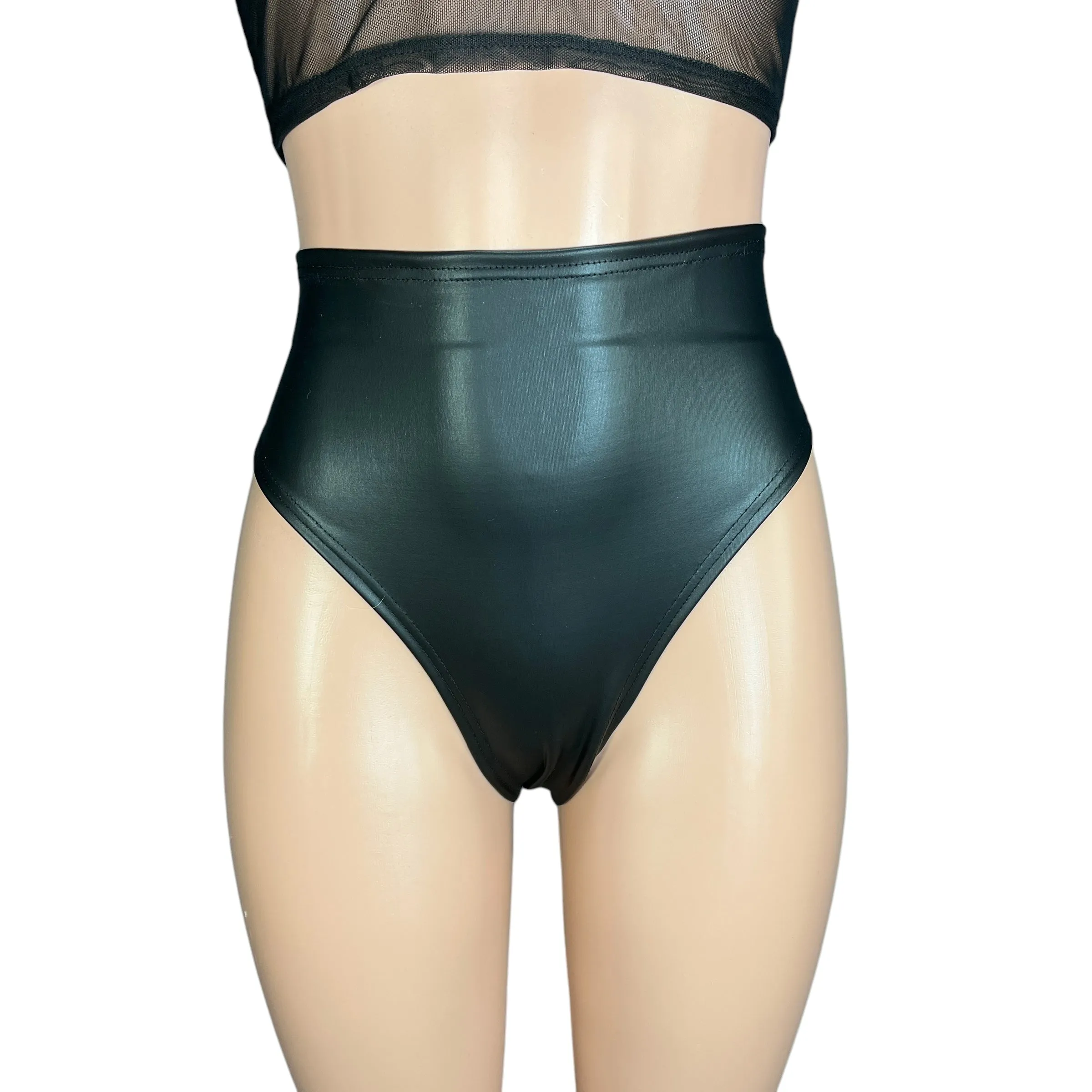 HIGH Thigh Hot Pants in Black Matte Metallic Spandex | High Waist Bikini