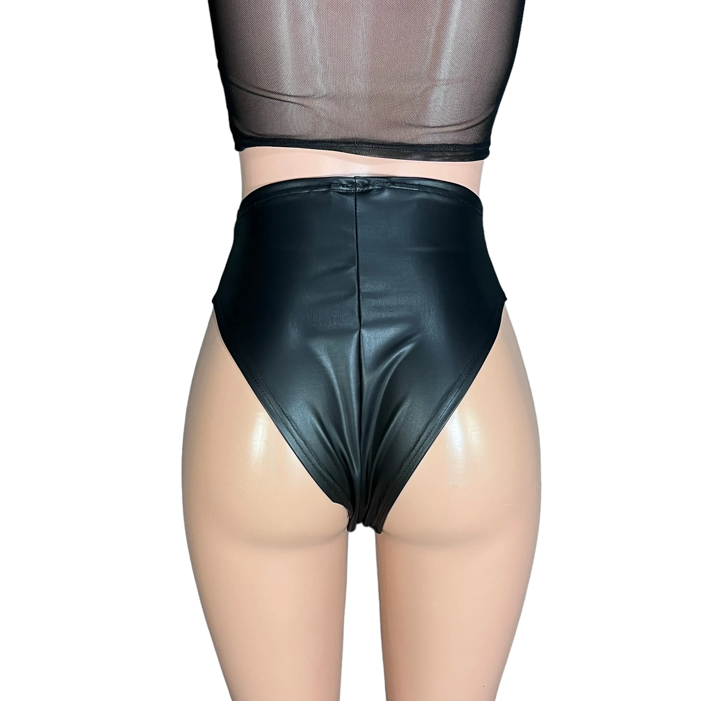 HIGH Thigh Hot Pants in Black Matte Metallic Spandex | High Waist Bikini