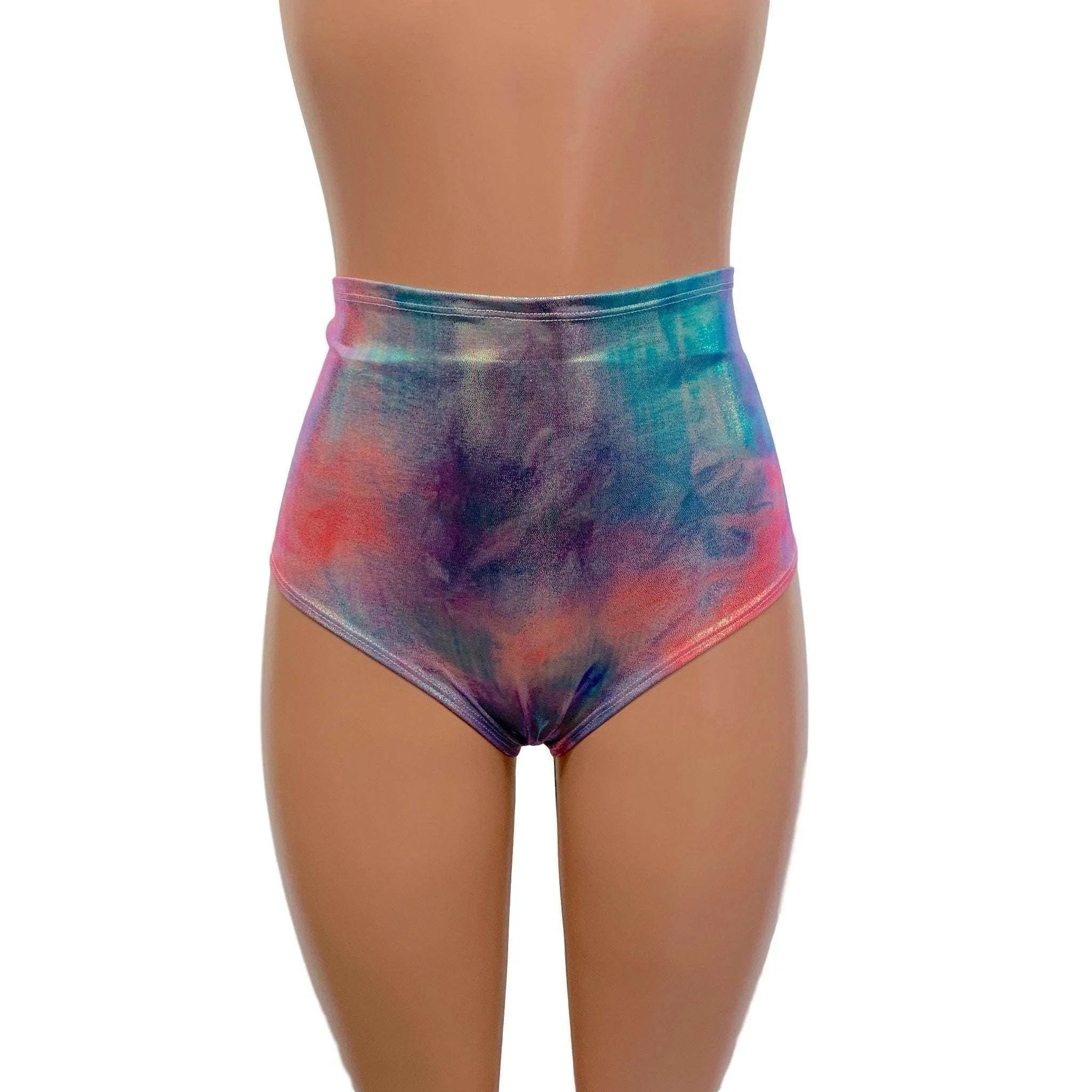 High Waist Scrunch Bikini Hot Pants - Rainbow Metallic Mystique