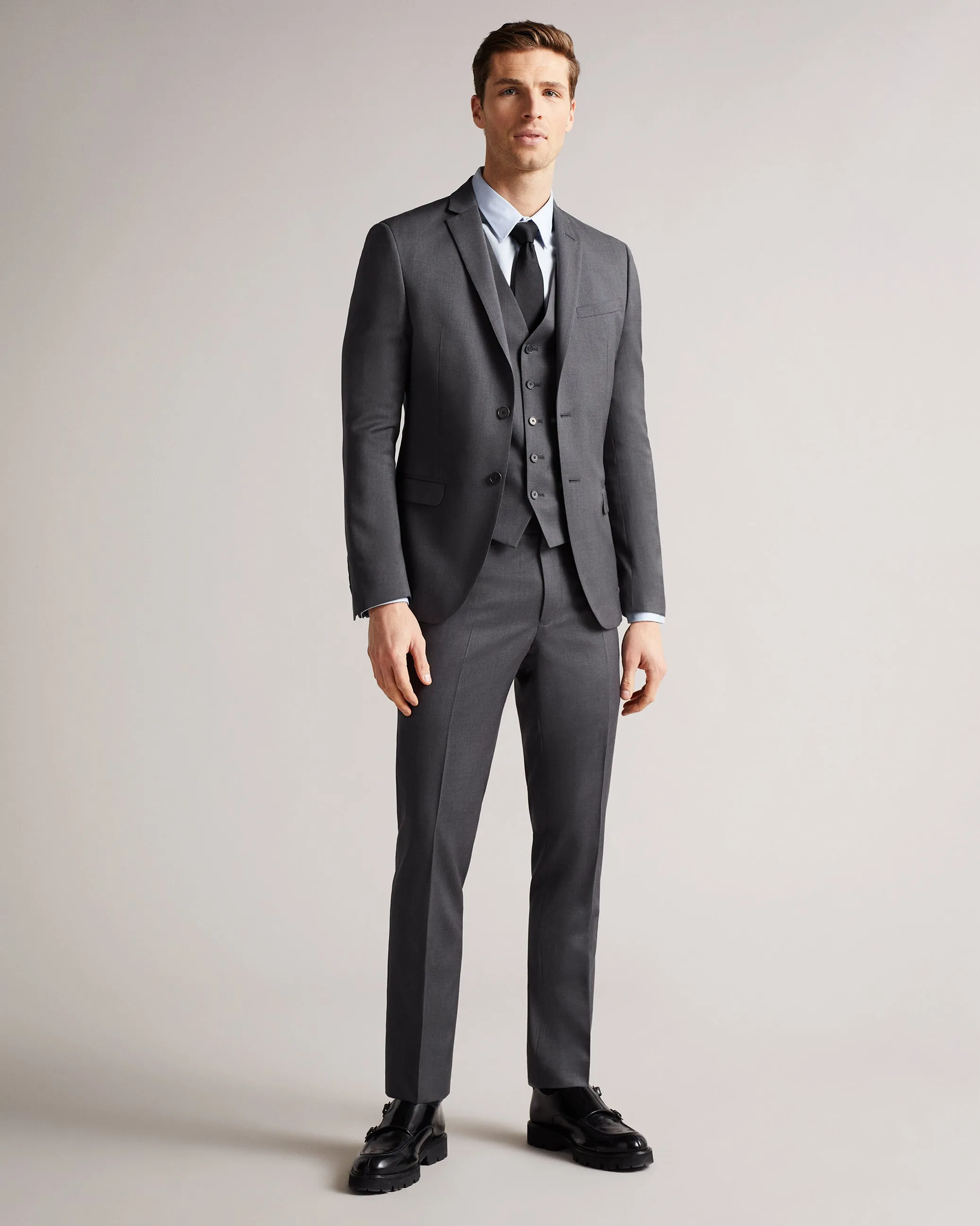 Irvints Slim Fit Charcoal Twill Suit Trousers Charcoal