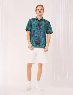 MARK FAST MEN BASIC FIT WHITE CASUAL SHORTS WITH MF PEACOCK’S MAGICAL WORLD EMBROIDERY