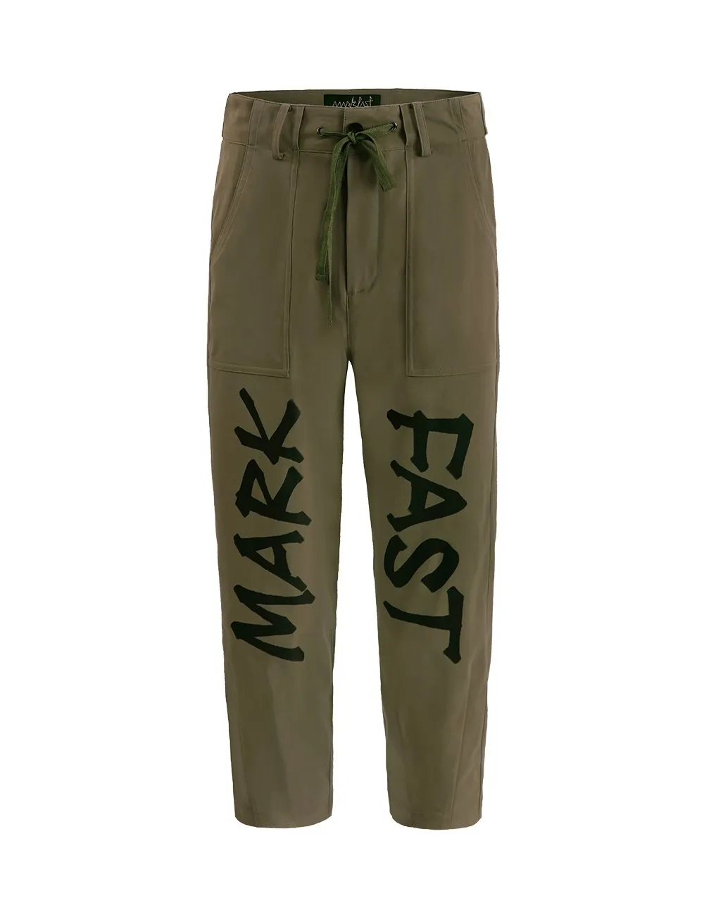 MARK FAST Men MF Logo Casual Twill Self Belt Loose Capri Pants