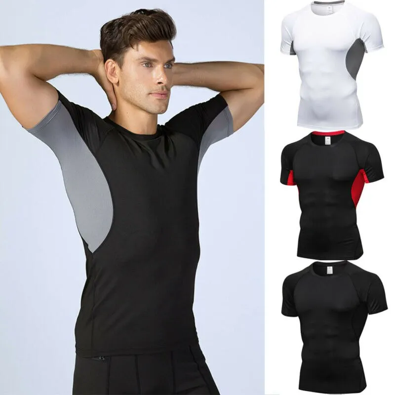 Men Short Sleeve Fitness Elastic Running Sport T-shirt Compression