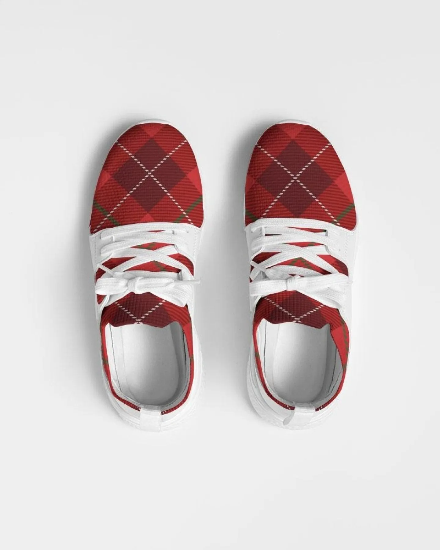 Men's Athletic Sneakers, Red Plaid Low Top Running Shoes - 014HQF