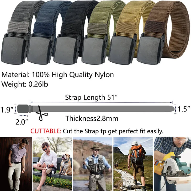 Mens Belt Web, Casual Belt with Plastic Buckle Breathable, Easy Trim to Fit 27- 46" Pants