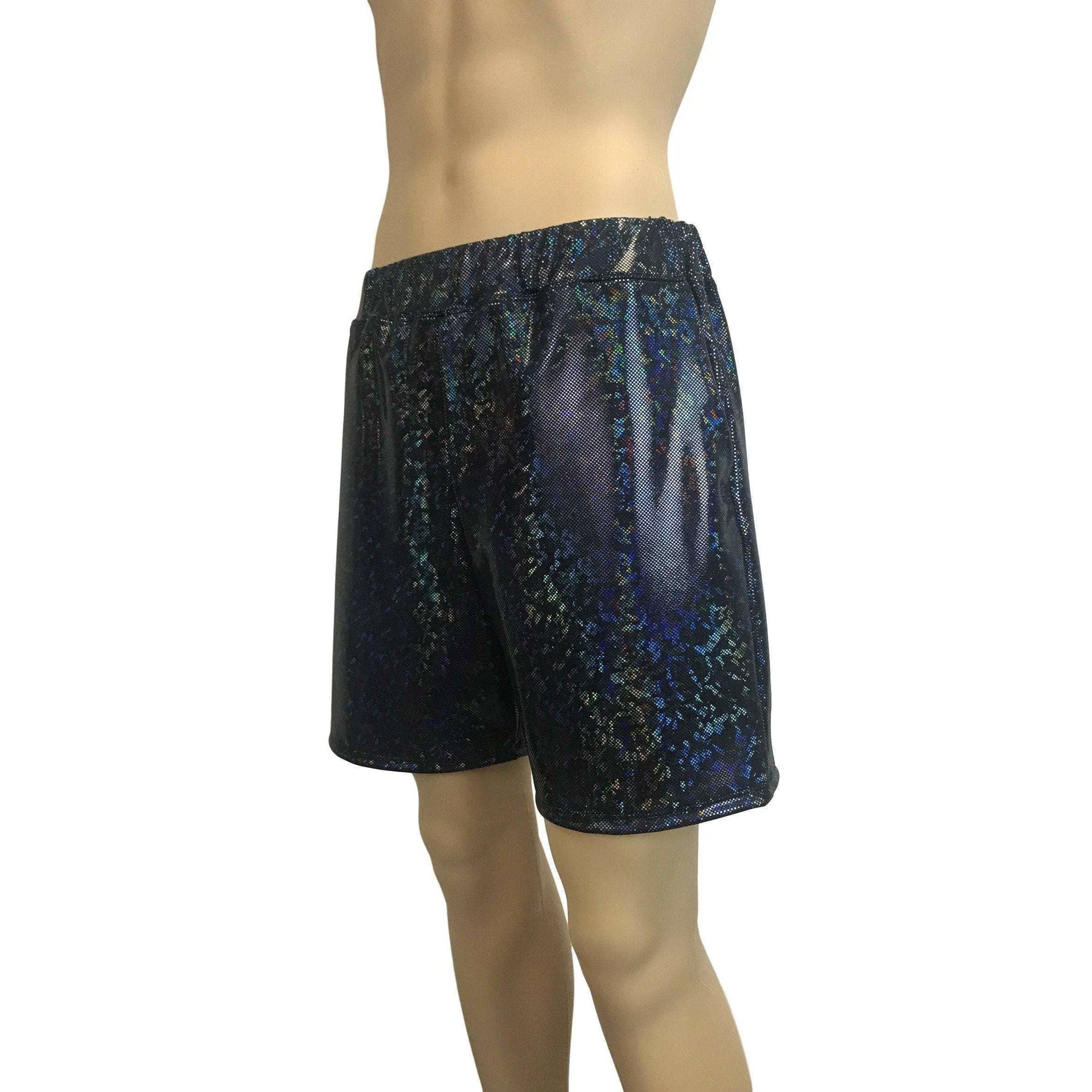 Men's Black Shattered Glass Holographic Shorts W/ Pockets