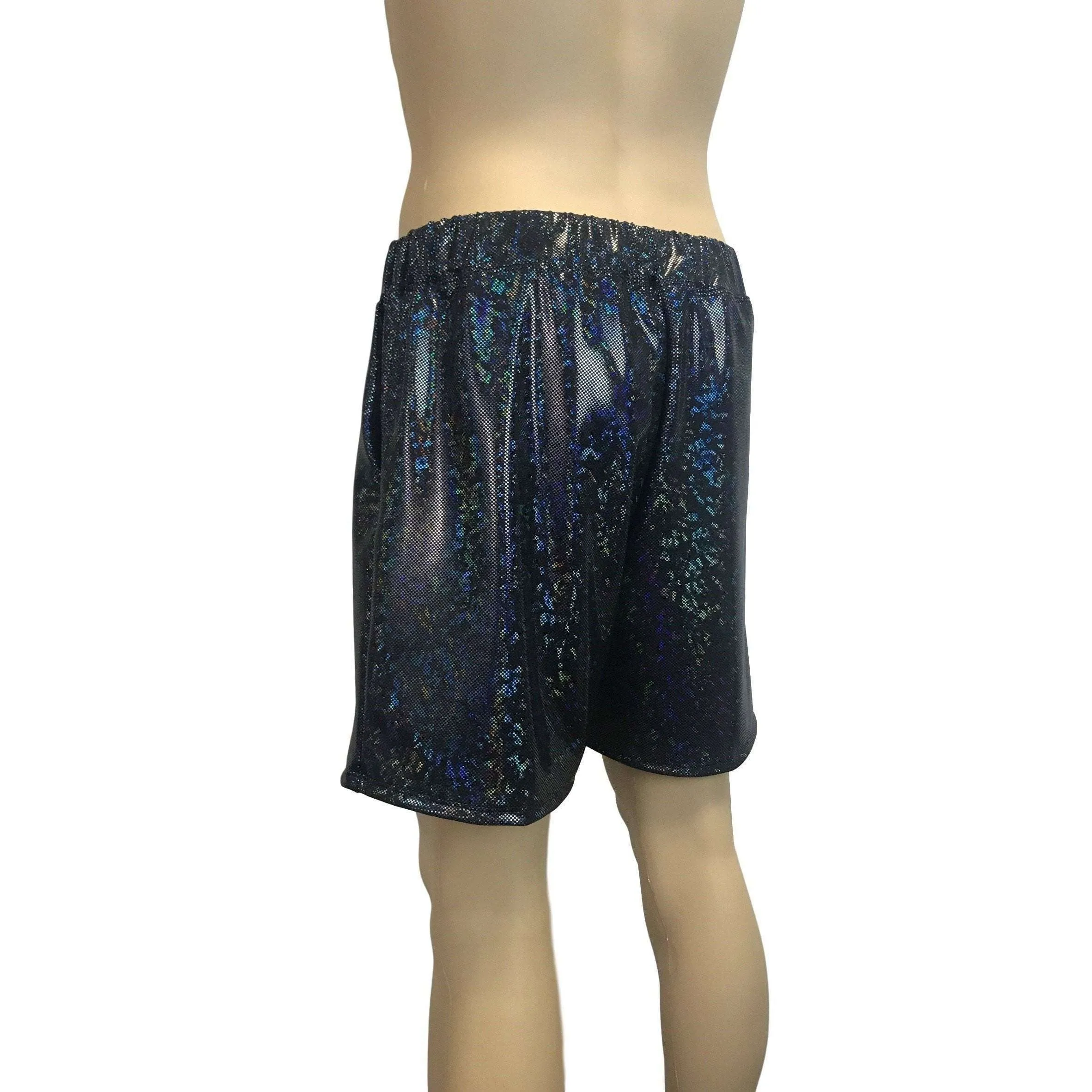 Men's Black Shattered Glass Holographic Shorts W/ Pockets