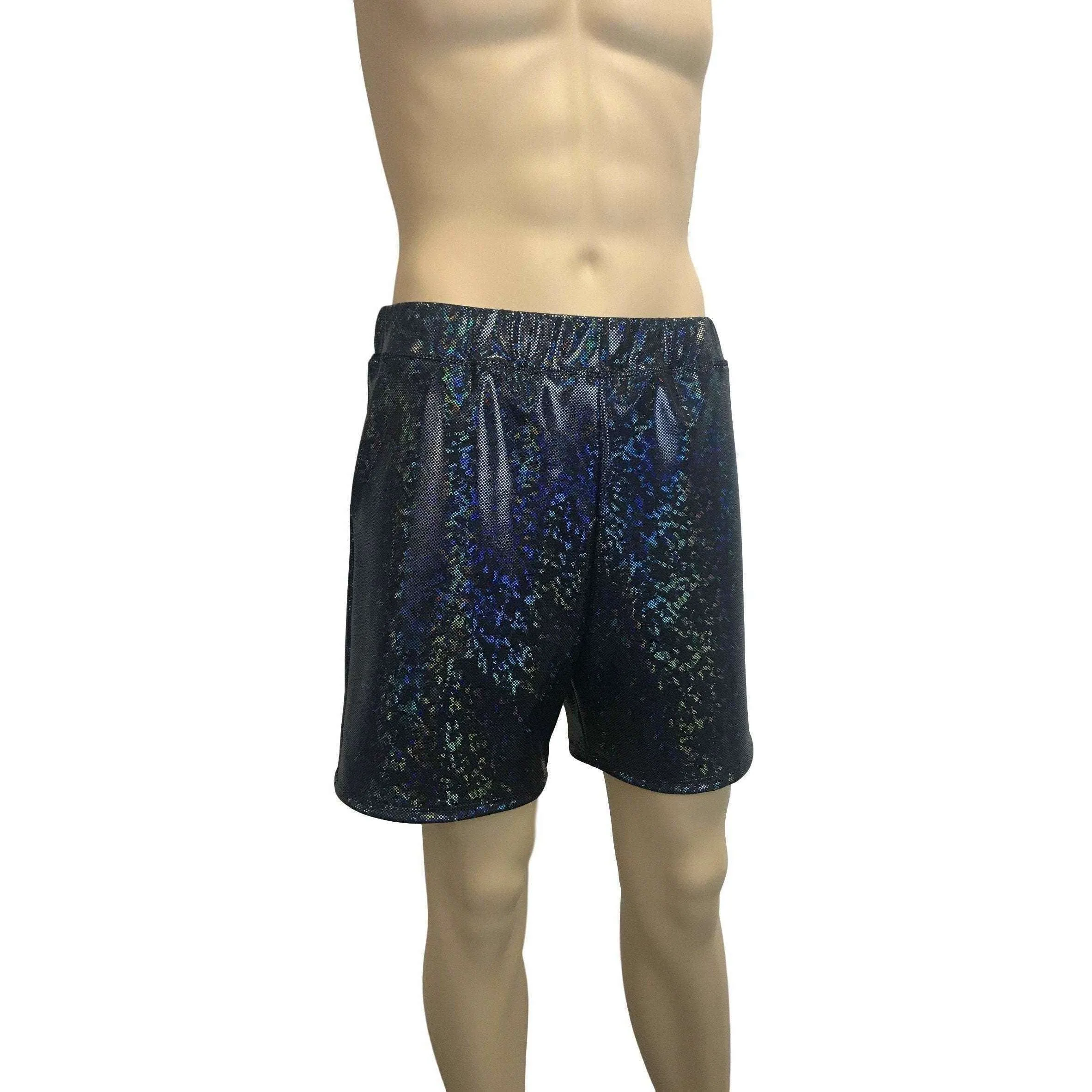 Men's Black Shattered Glass Holographic Shorts W/ Pockets