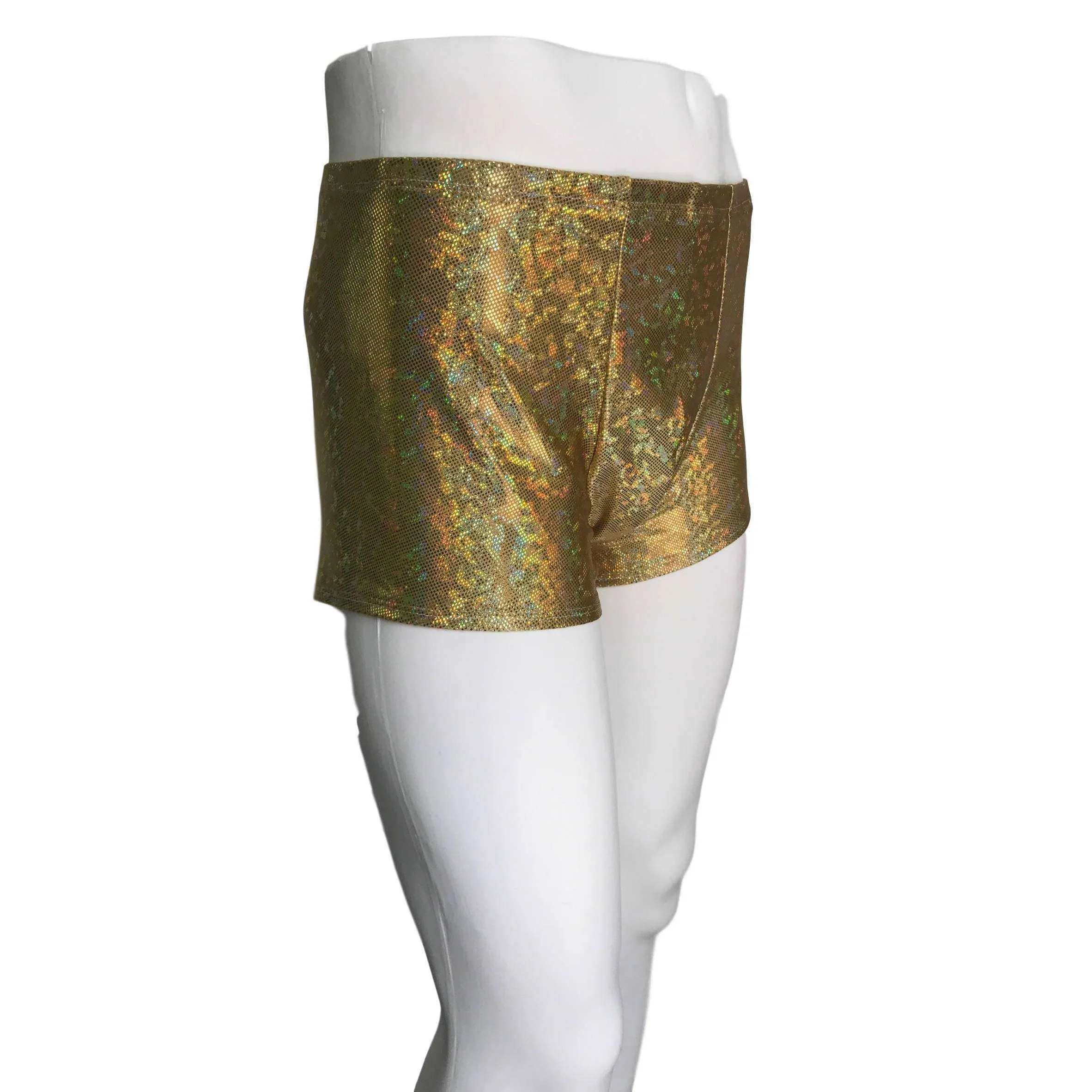 Men's Gold Shattered Glass Holographic Booty Shorts