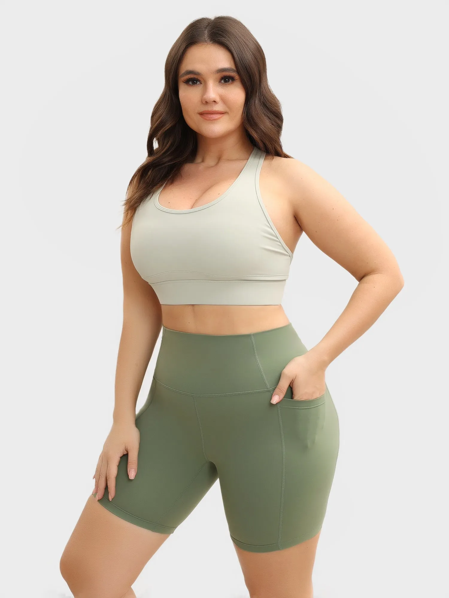 Midsize High-Waisted Hip-Lift Tight Yoga Shorts with Pockets