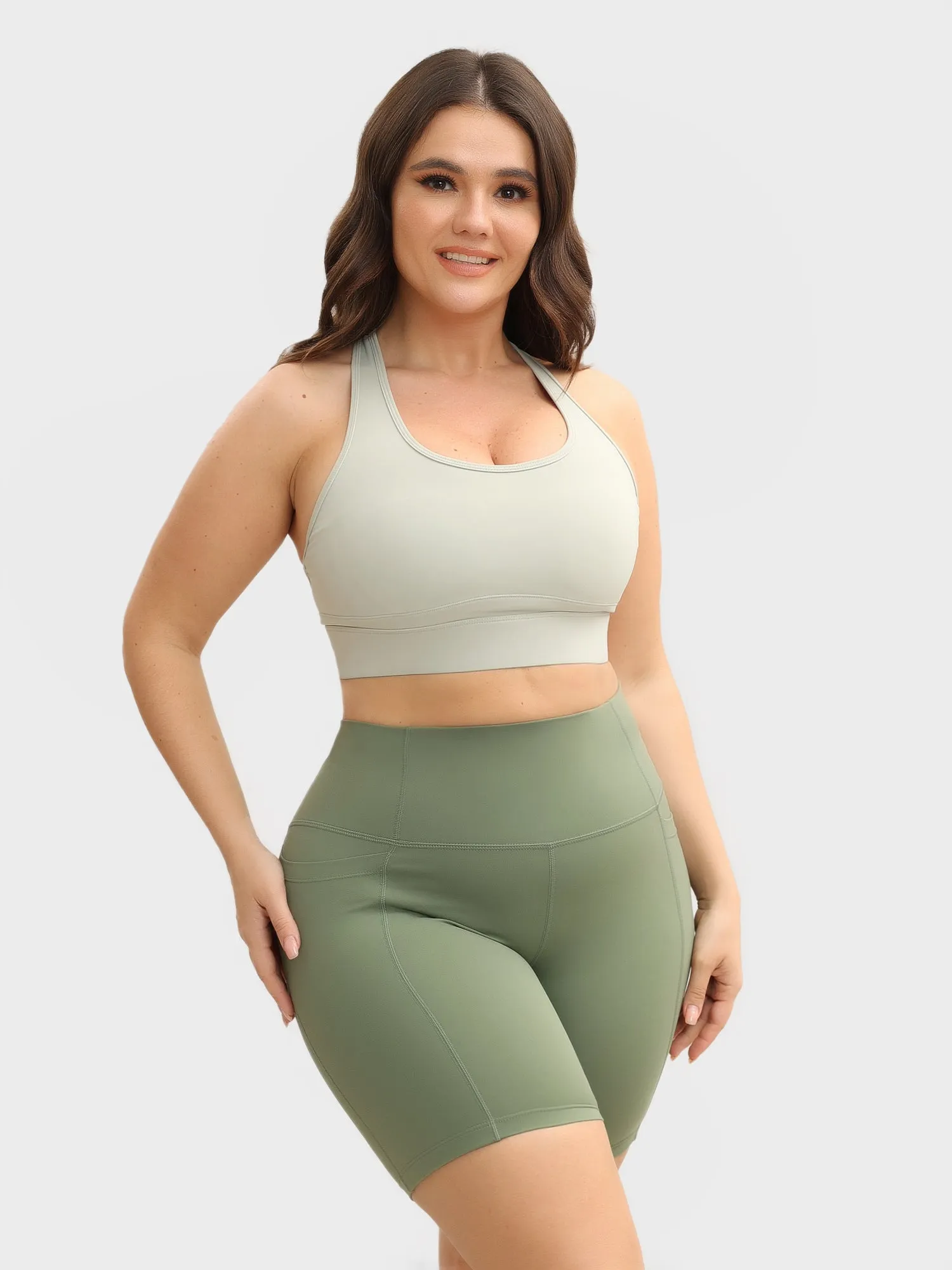 Midsize High-Waisted Hip-Lift Tight Yoga Shorts with Pockets