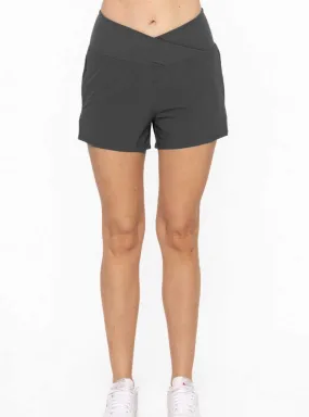 Mono B Women's Crossover Waist Running Shorts - Black