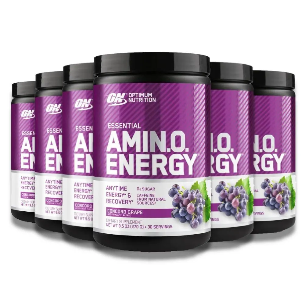 Optimum Nutrition - Amino Energy, Pre Workout, Energy Powder, Concord Grape - 9.5 Oz - 6 Pack