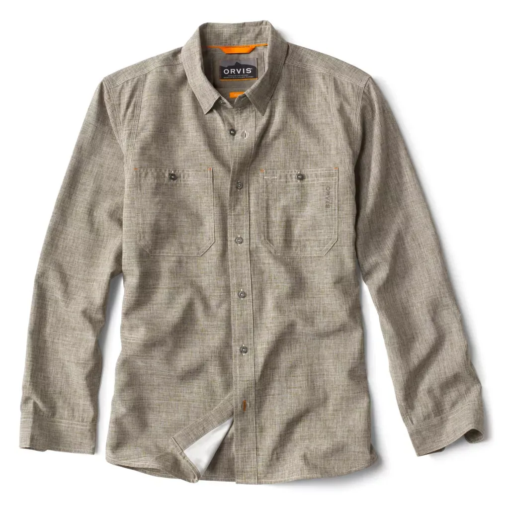 Orvis Men's Tech Chambray Plaid Long Sleeve Work Shirt 2024