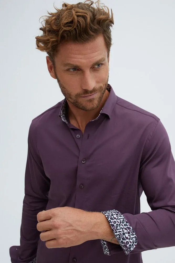 Plum Solid Drytouch Sateen Long Sleeve Shirt