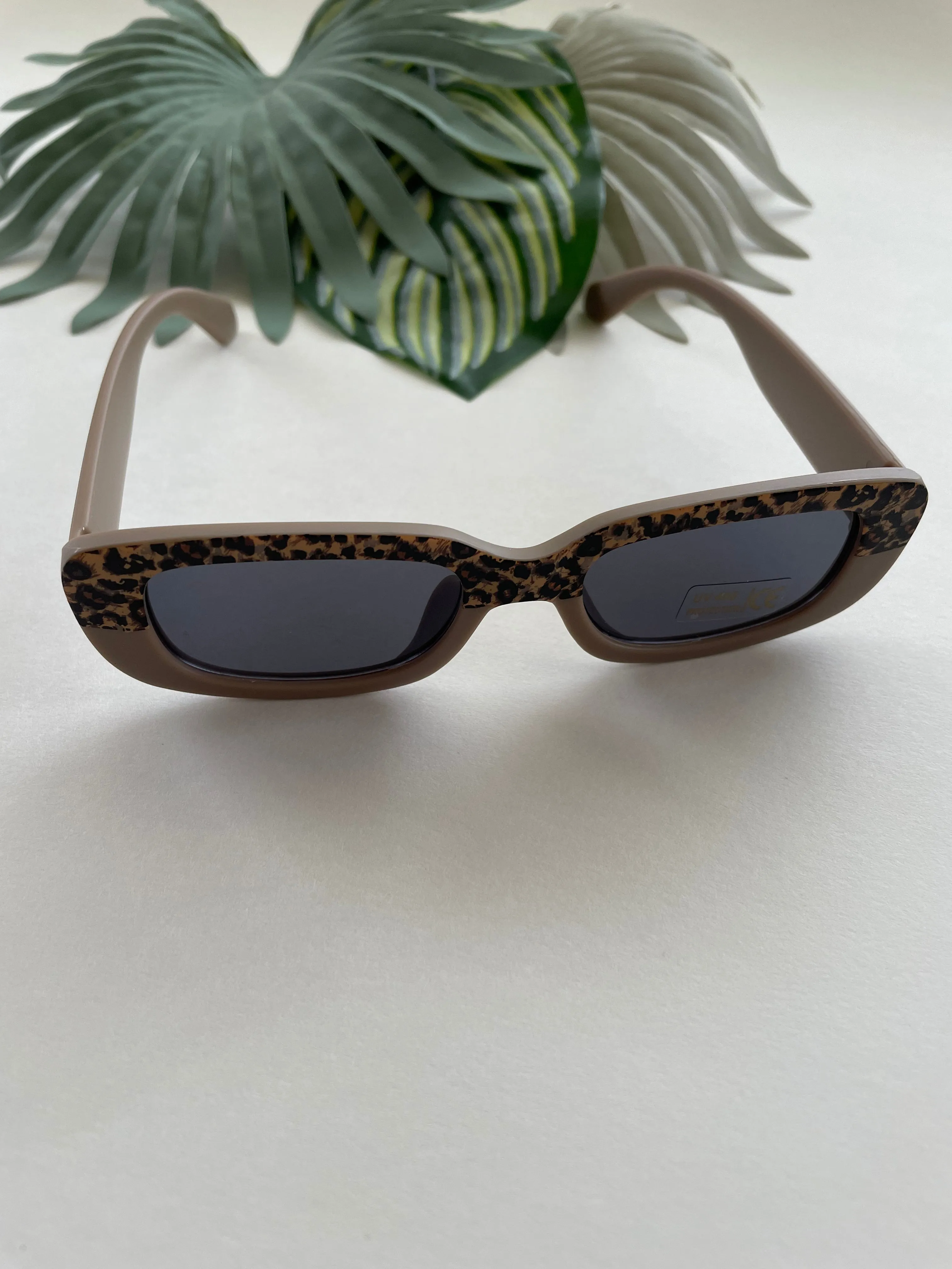 Rectangle Two Tone Cheetah Sunglasses - Coffee