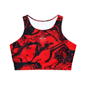 Red-black Marble Fully Lined Padded Sports Bra