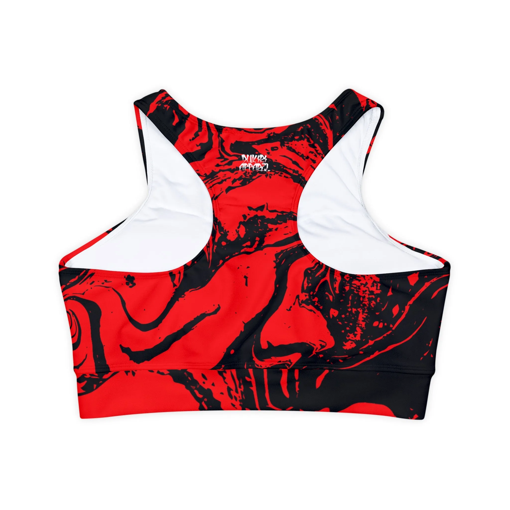 Red-black Marble Fully Lined Padded Sports Bra