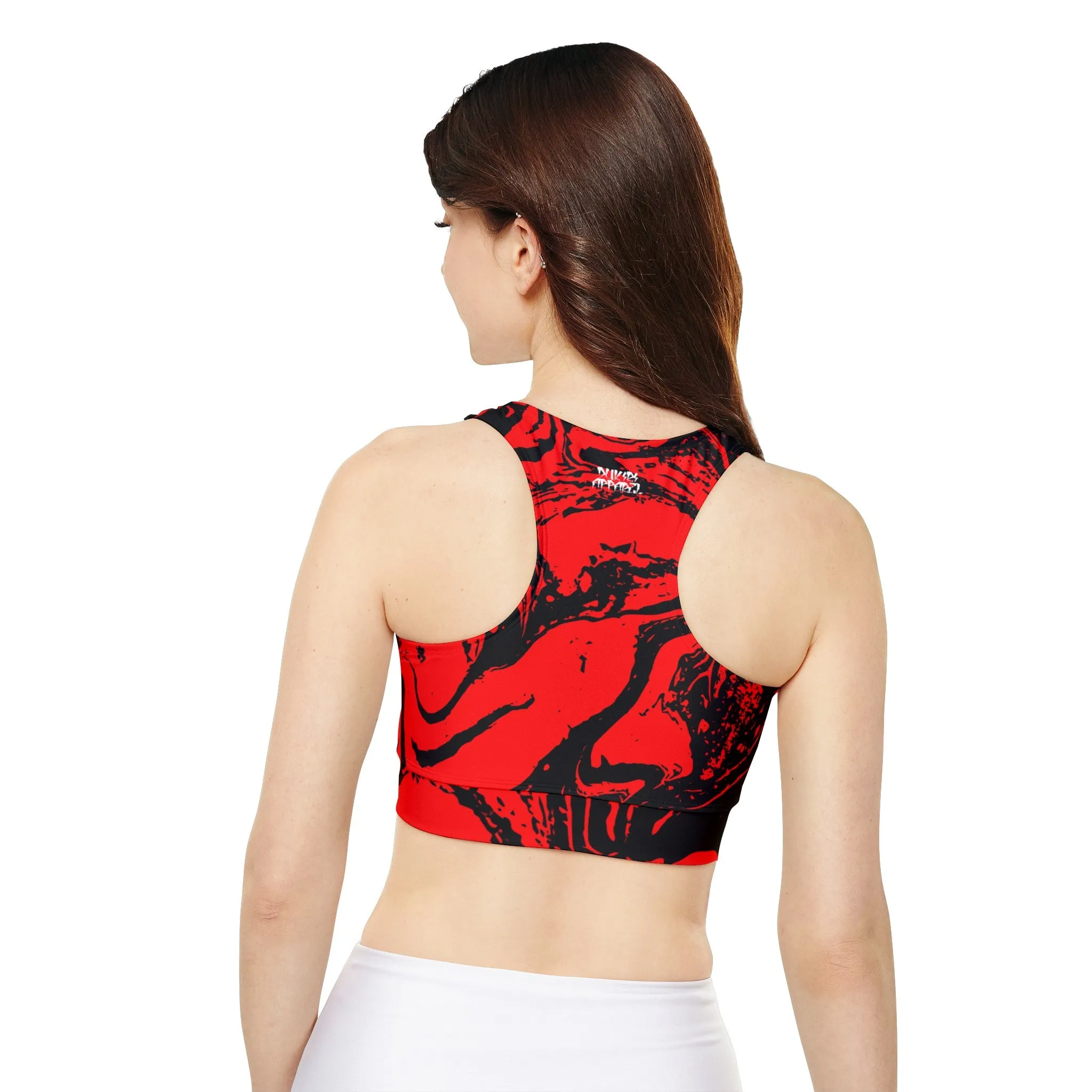 Red-black Marble Fully Lined Padded Sports Bra