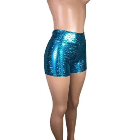 SALE - High Waisted Booty Shorts - Turquoise Mermaid Scales - Limited Sizes