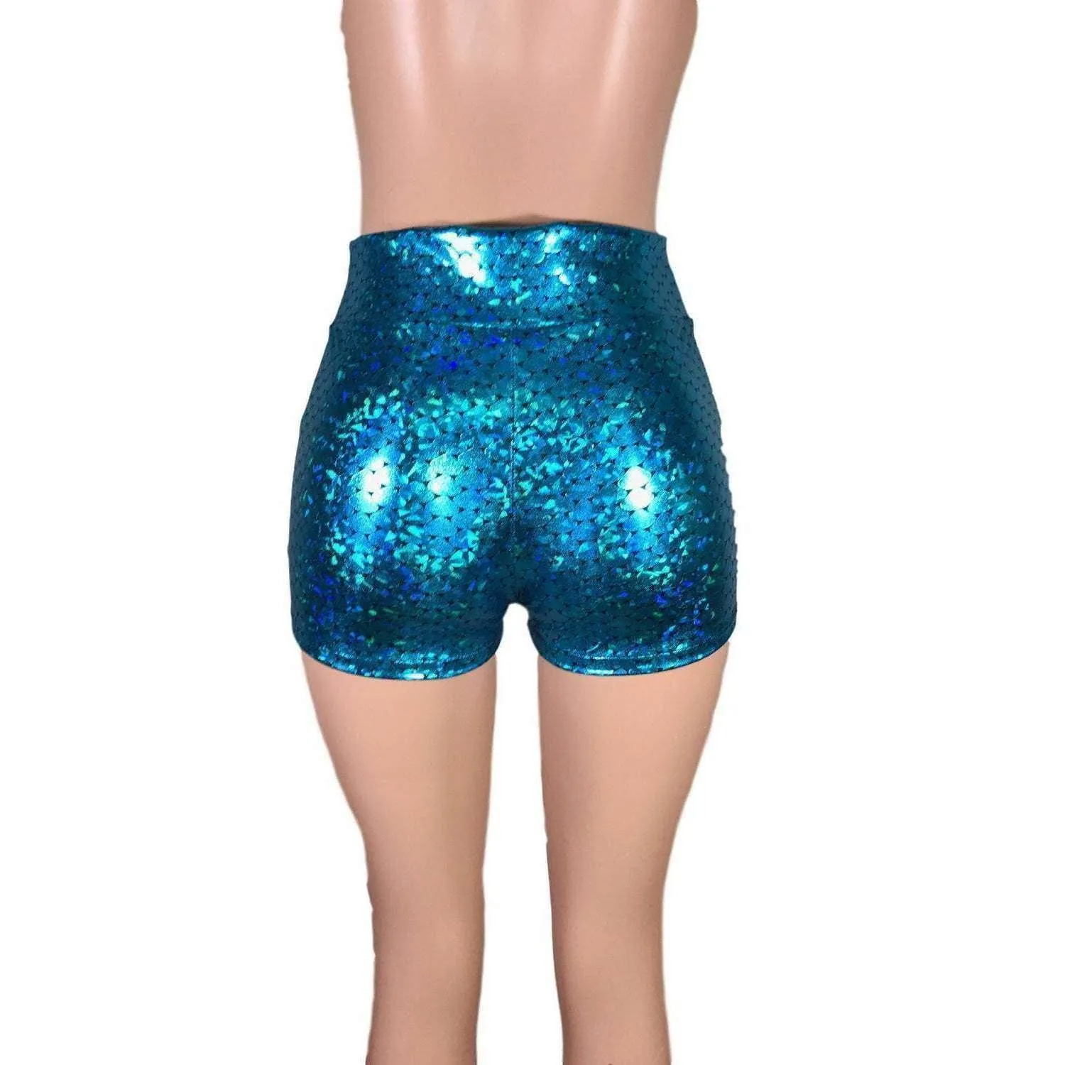 SALE - High Waisted Booty Shorts - Turquoise Mermaid Scales - Limited Sizes