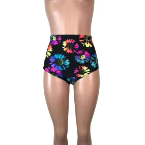 SALE - LARGE - High Waist Hot Pants - Electric Daisy