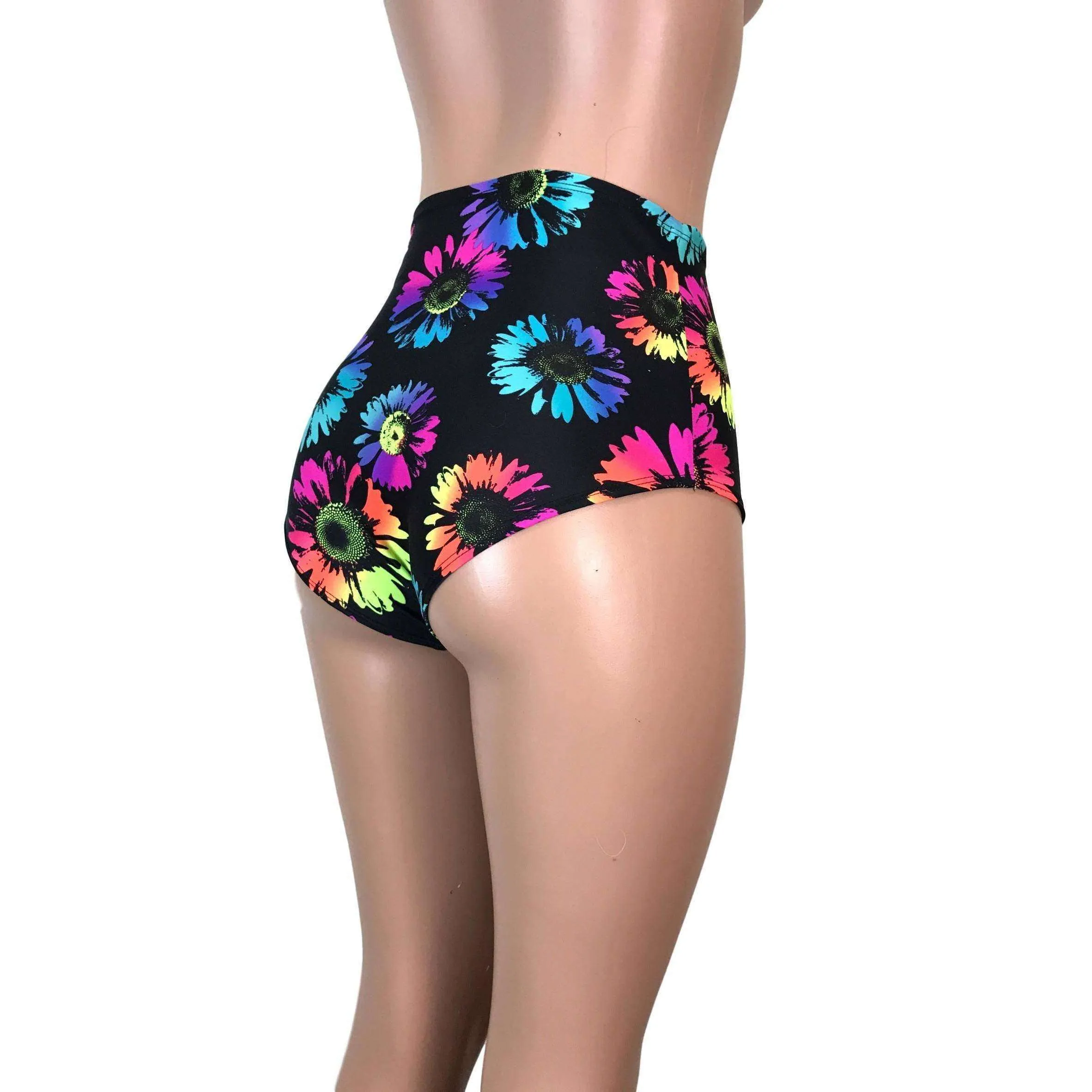 SALE - LARGE - High Waist Hot Pants - Electric Daisy