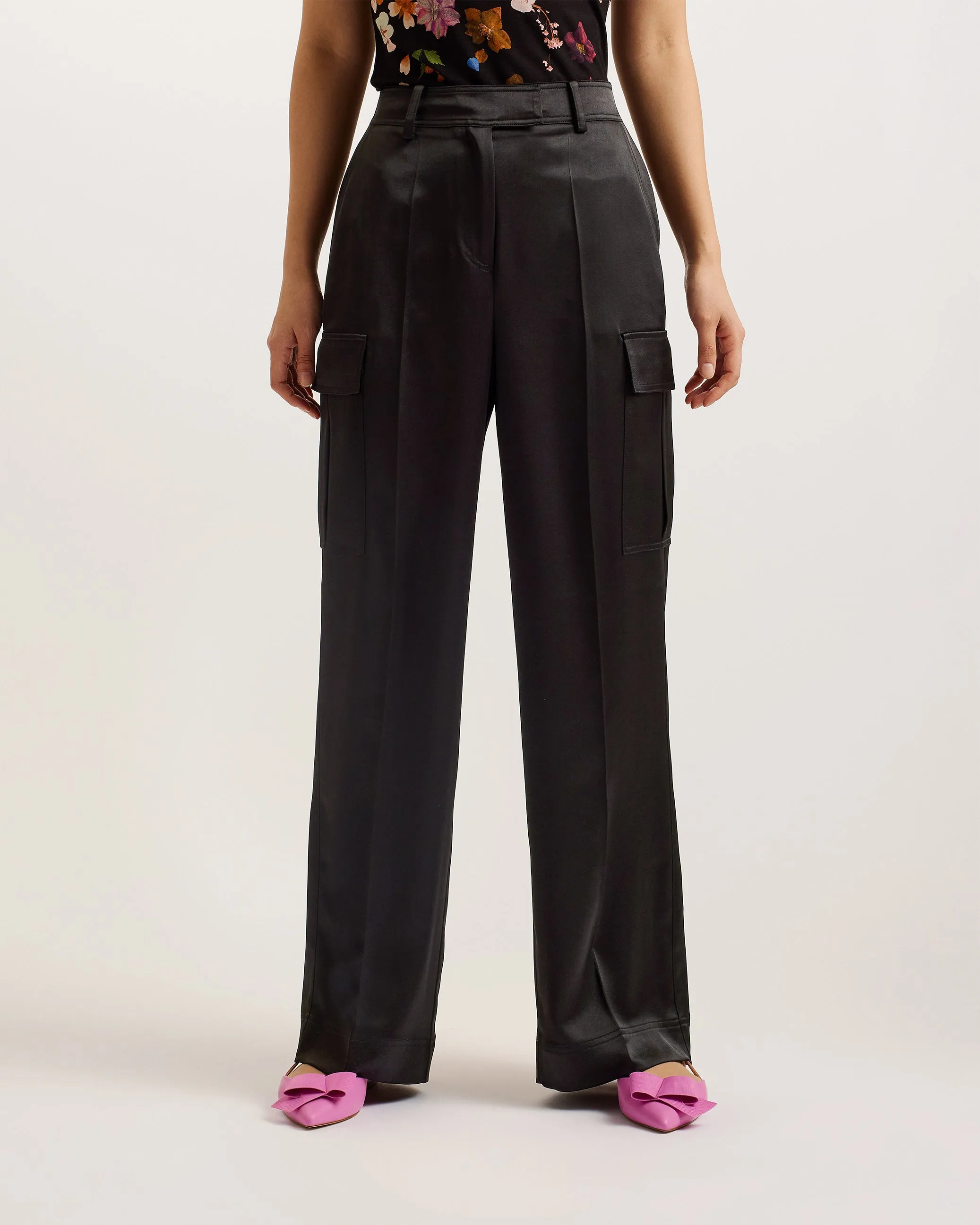 Simeta Wide Leg Cargo Trousers Black