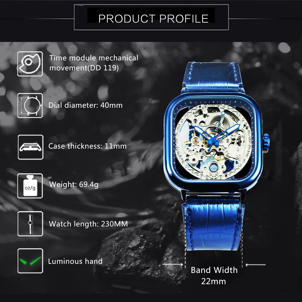 Transparent Gear Golden Flower Movement Genuine Leather Automatic Watch Men Skeleton Mens Watches F075P