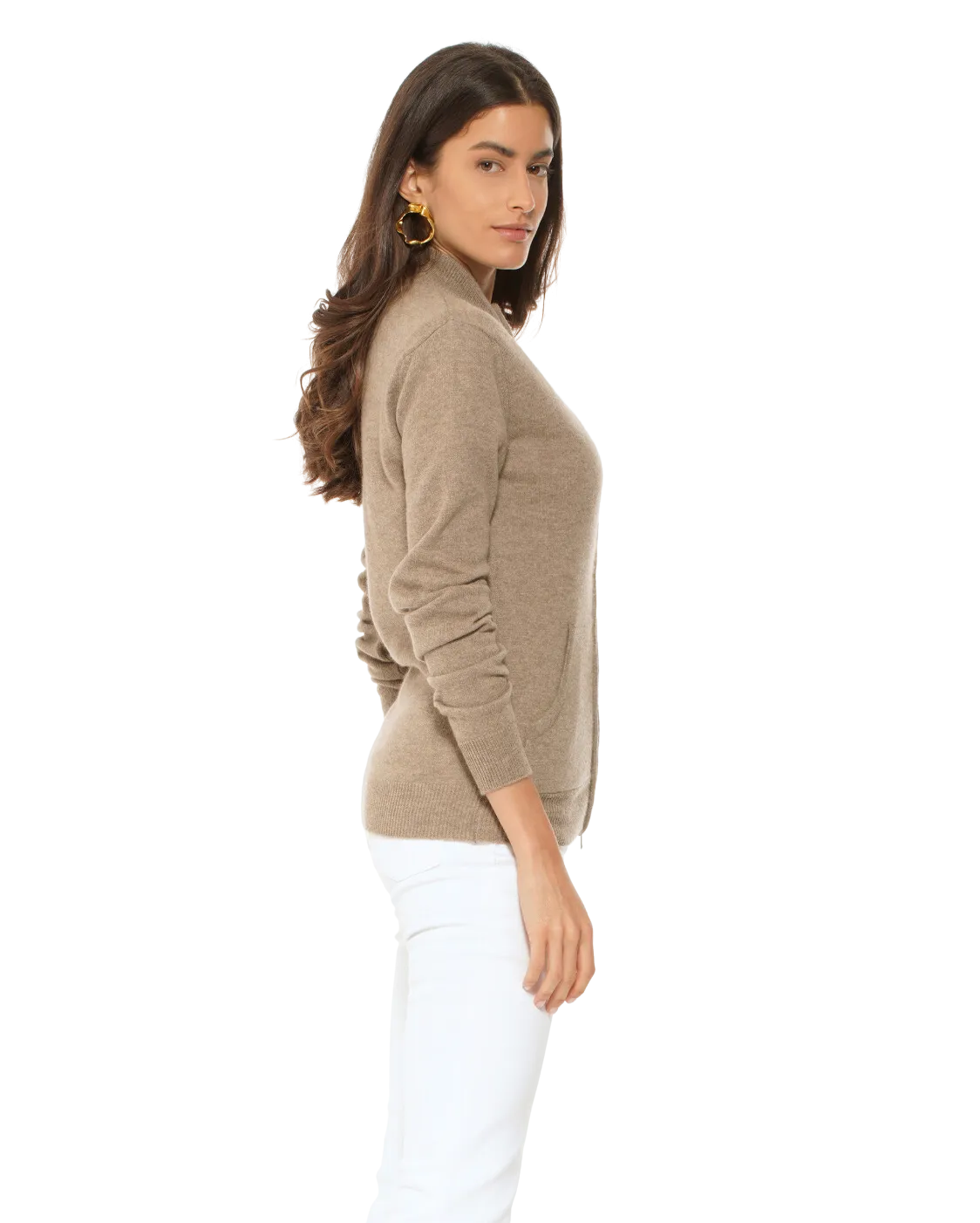 Women's Cashmere Zip Cardigan Brown