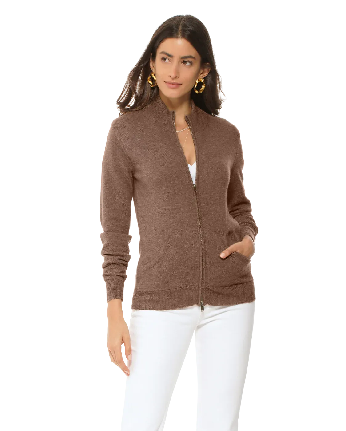 Women's Cashmere Zip Cardigan Brown