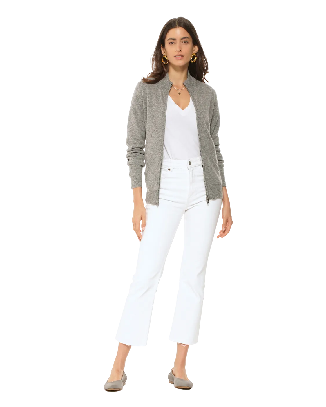 Women's Cashmere Zip Cardigan Medium Grey