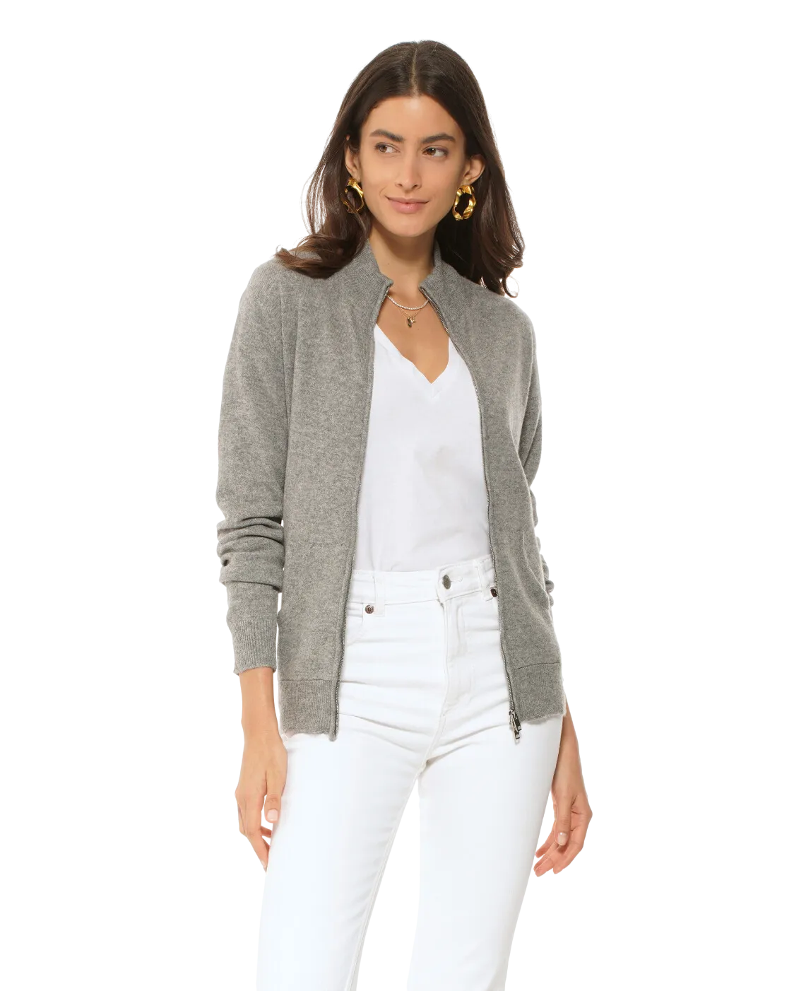 Women's Cashmere Zip Cardigan Medium Grey