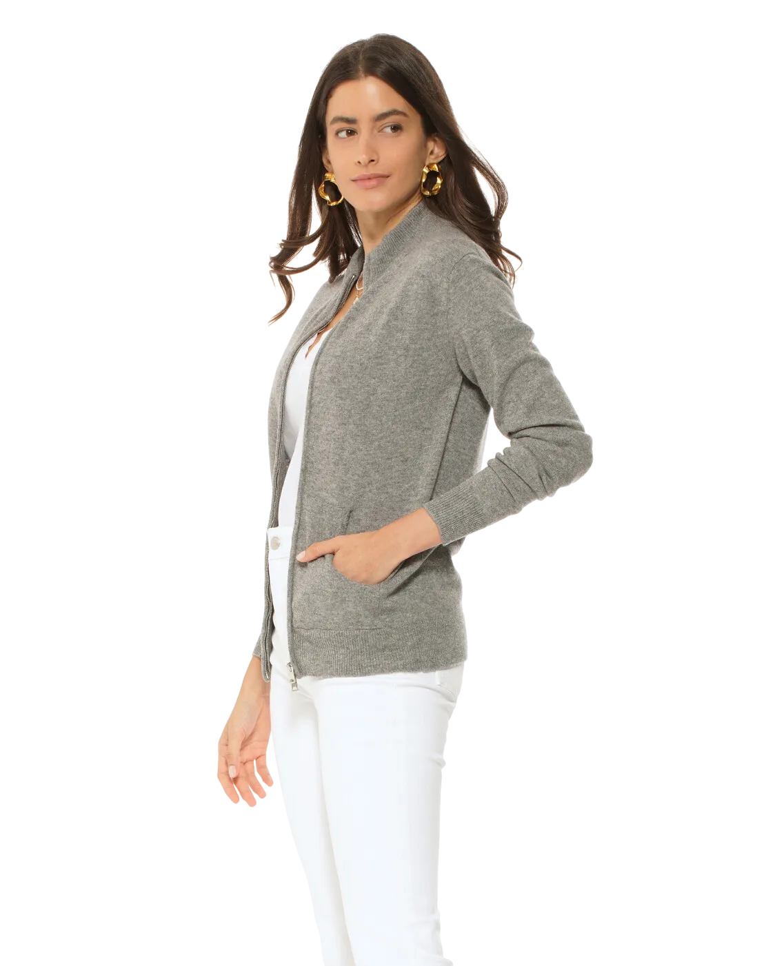 Women's Cashmere Zip Cardigan Medium Grey