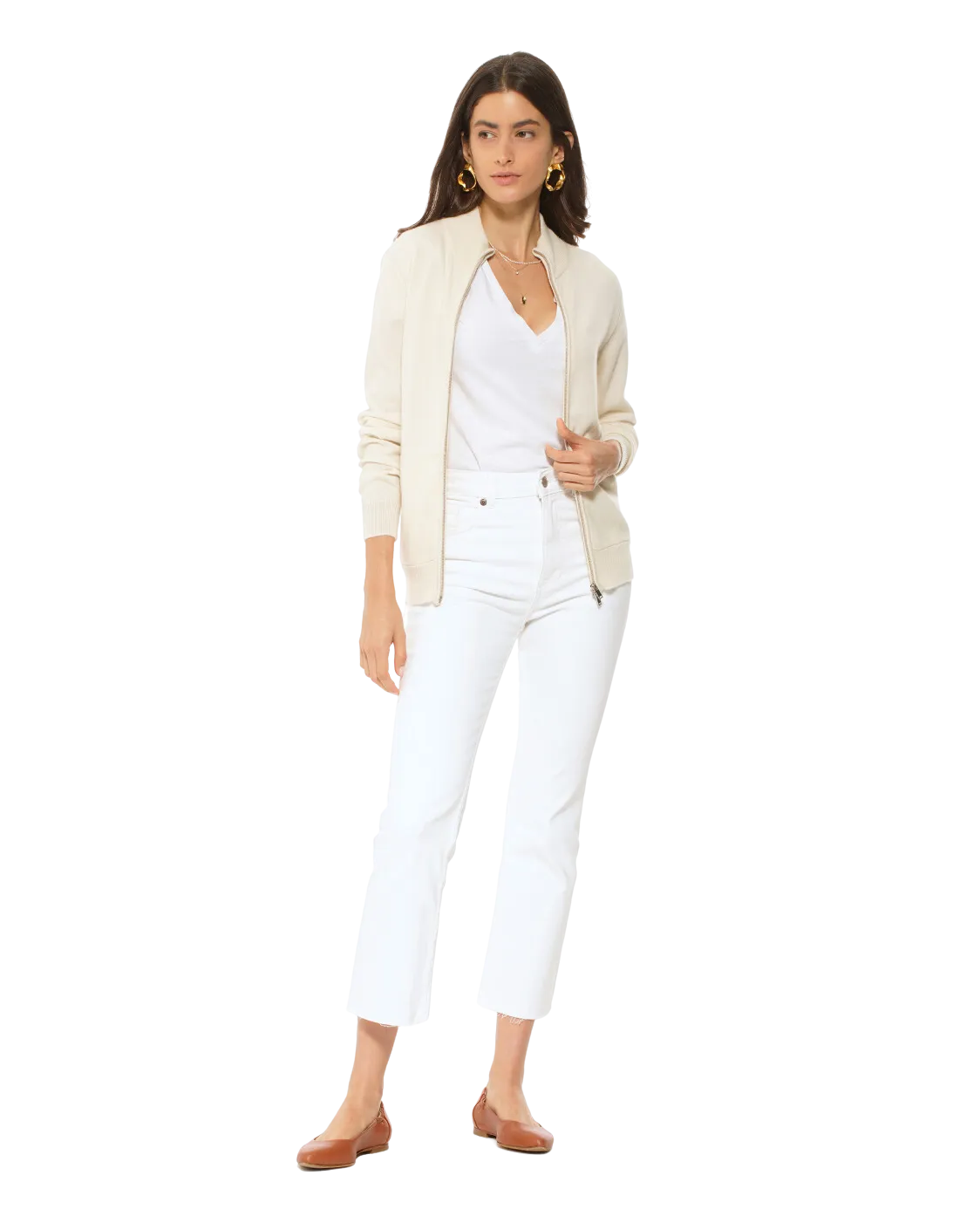 Women's Cashmere Zip Cardigan Milk White