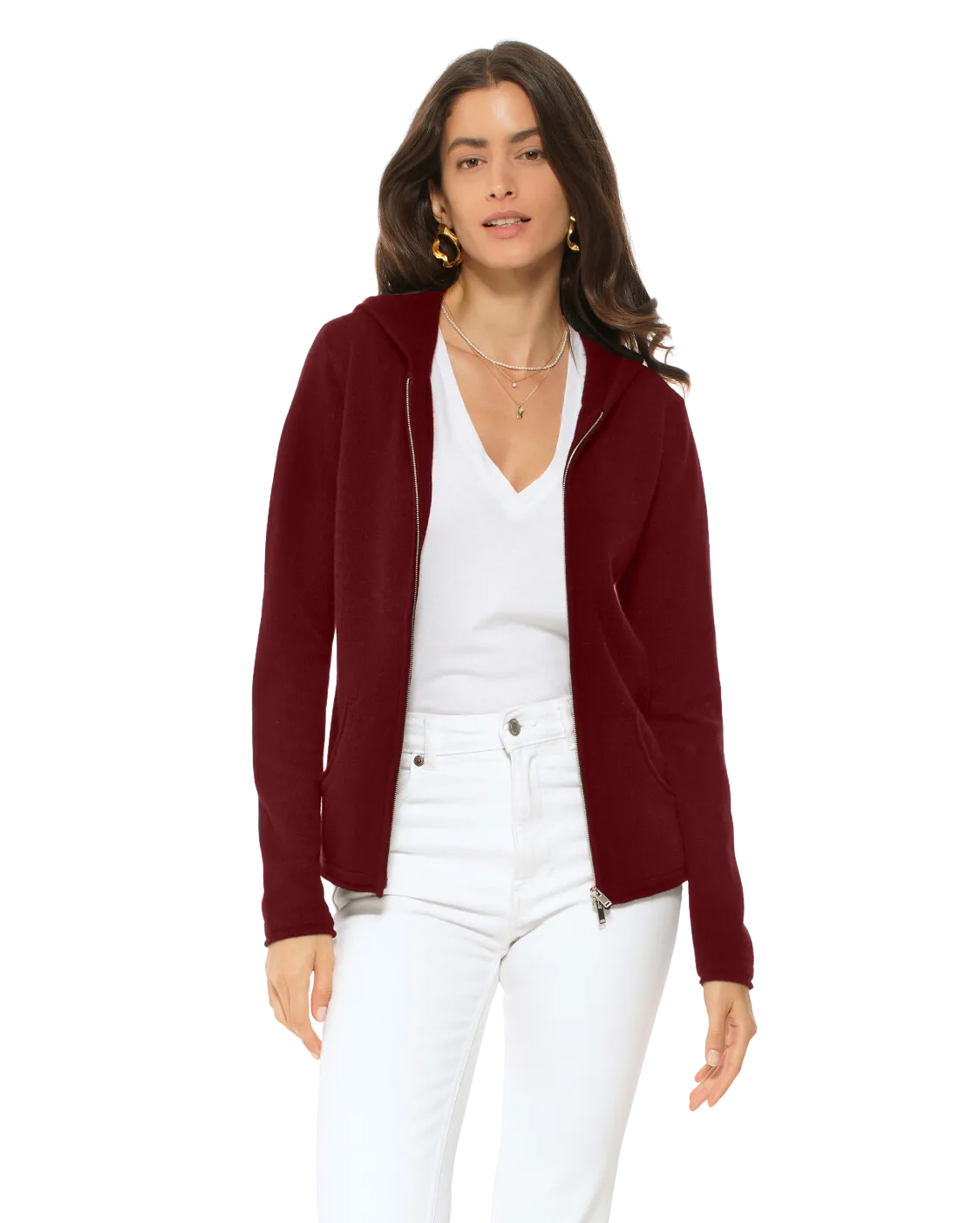 Women's Pure Cashmere Hoodie Sweater Bordeaux